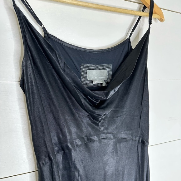 Anthropologie Elyse Satin Slip Dress Cowl Neck Midi Classic Black - Size Large - Picture 2 of 10